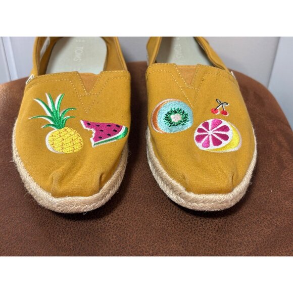 Toms Fruit Embroidery Mustard Color Classics Alpargatas Espadrille Flats 9.5 - Picture 2 of 8